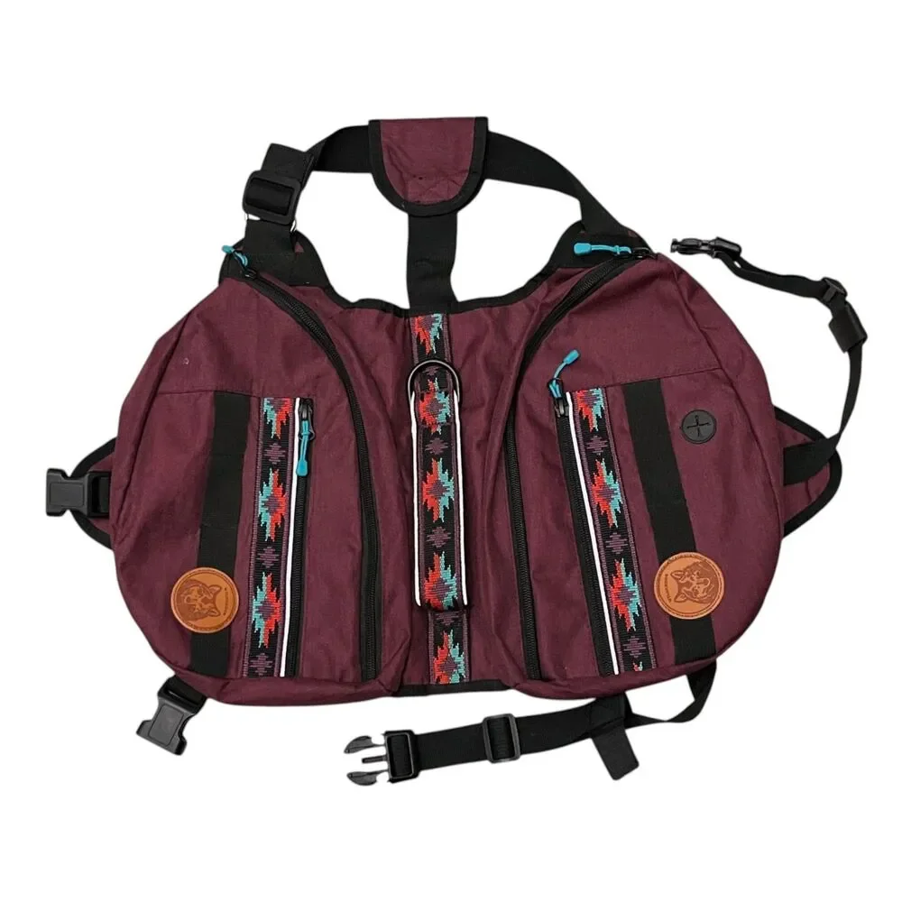 Wilderdog Dog Backpack Medium Burgundy Trail Hiking Saddle Bag Camping Pack